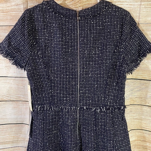 ELIZA J tweed fit flare fit frayed detail blue dress women Size 12 - Picture 8 of 13